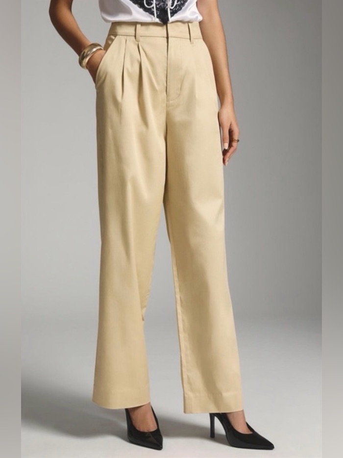 Nwt Avec Les Filles Anthropologie Pleated Wide Leg Trouser Pants In Cream Size 4